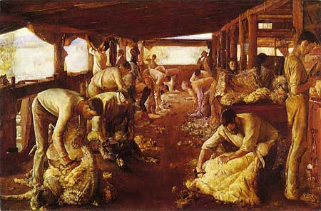 'The golden fleece -  Shearing at Newstead' 1894 (Art Gallery of NSW collection)