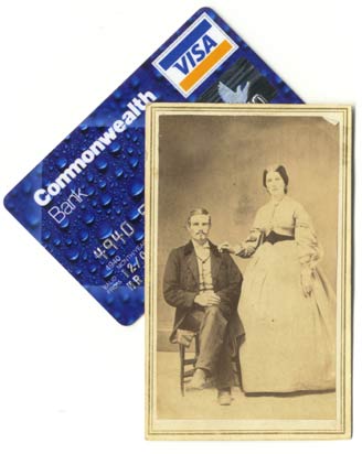 Nineteenth century carte-de-visite by 
S H Farnham, Oxford, New York, with a modern credit card